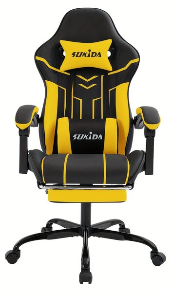Sedia da gaming – Sedia ergonomica da scrivania con poggiapiedi e schienale alto – Nera e gialla