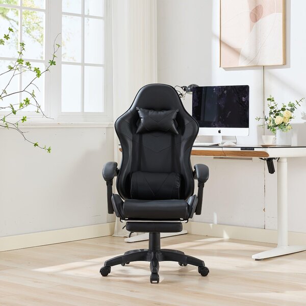 Poltrona da gaming ergonomica e confortevole, nei colori rosso e nero, realizzata in vera pelle e dotata di poggiapiedi