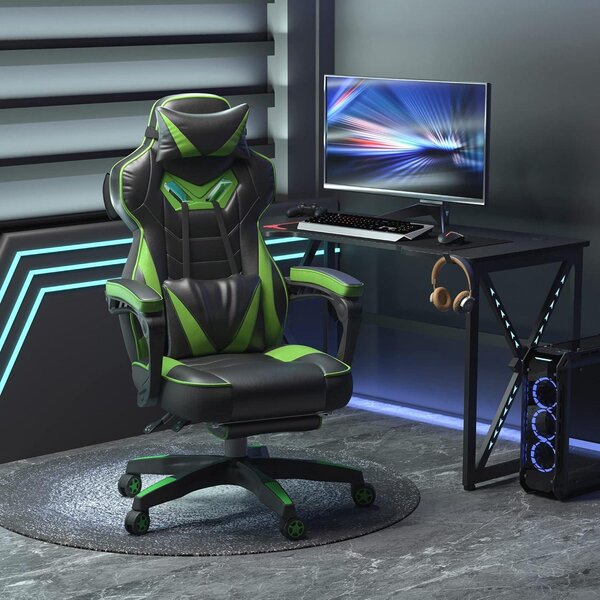Sedia da gaming - Sedia da ufficio - Sedia per giocatori - Sedia da lavoro - Verde/Nero - Design ergonomico