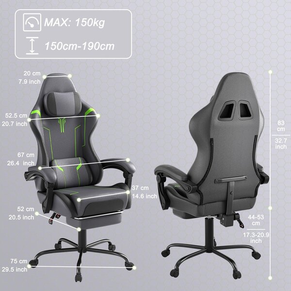 Sedia ergonomica da gaming – Sedia da ufficio – Sedia per computer – Altezza regolabile – Funzione massaggio – Poggiapiedi