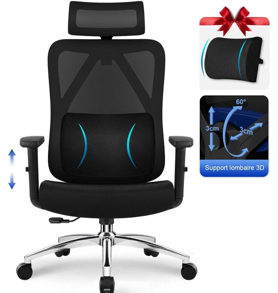 Sedia da ufficio – Sedia da gaming ergonomica – Con supporto lombare 3D e braccioli regolabili, fino a 155 kg