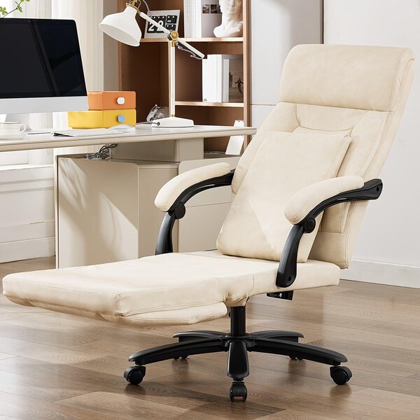Sedia da ufficio con rivestimento in ecopelle e rotelle - Colore beige retrò - Capacità di carico fino a 500 kg - Regolabile