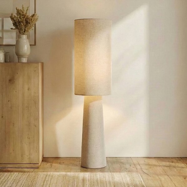Lampada da terra Elfie Lindby, Crema / Ambra, Soggiorno / Sala da pranzo, Tessuto / Stoffa / Seta, Scandinavo, Lampada da terra