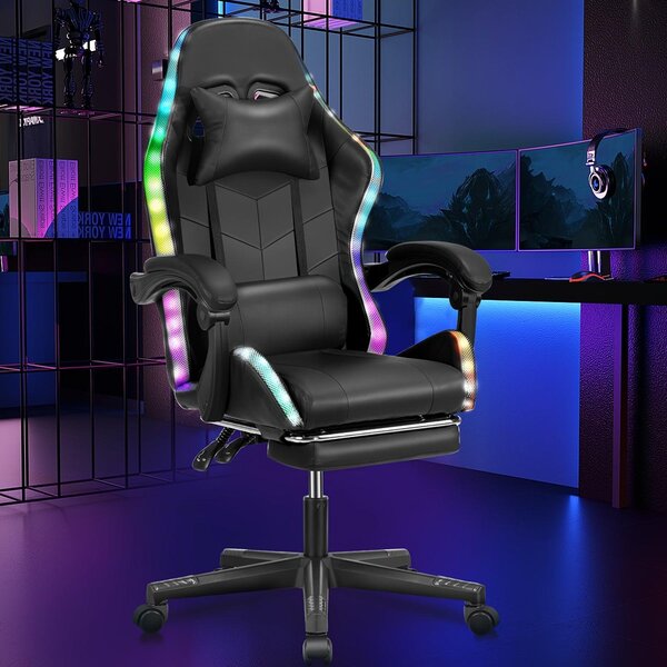 Sedia da gaming ergonomica con illuminazione RGB, poggiapiedi e altezza regolabile
