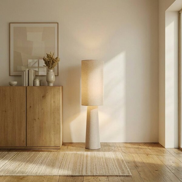 Lampada da terra Elfie Lindby, Crema / Ambra, Soggiorno / Sala da pranzo, Tessuto / Stoffa / Seta, Scandinavo, Lampada da terra