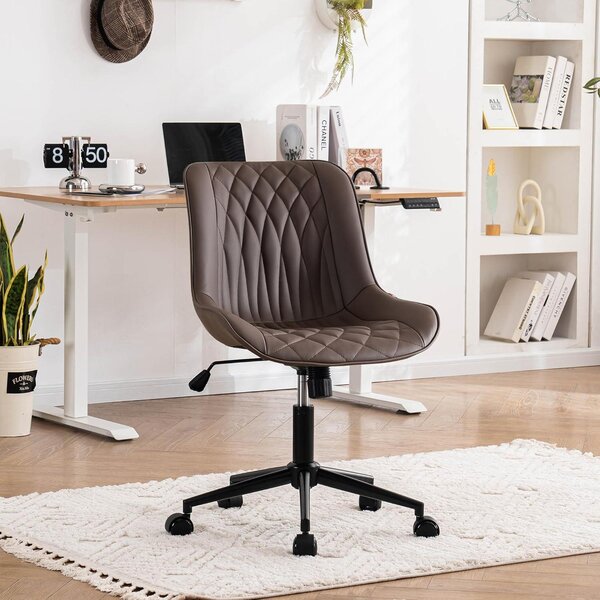 Sedia da ufficio ergonomica in ecopelle, con capacità di carico fino a 136 kg. Sedia girevole, regolabile in altezza, senza braccioli, ideale come sedia da scrivania con schienale