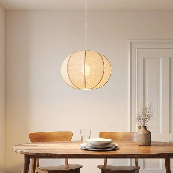 Lampada a sospensione Elfie Lindby, dimmerabile, Crema / Ambra, Soggiorno / Sala da pranzo, Tessuto / Stoffa / Seta, Scandinavo, Lampada a sospensione