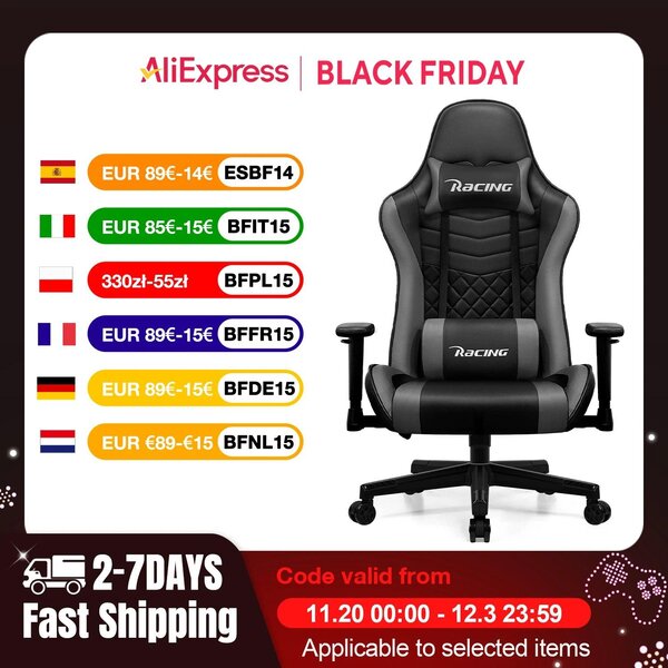 Sedia da gaming ergonomica - Sedia da ufficio - Sedia per ufficio - Colore: nero e grigio - Braccioli regolabili