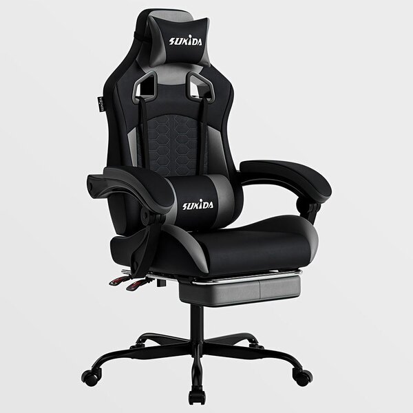 Sedia da gaming ergonomica – Sedia da gaming con poggiapiedi – Imbottitura in memory foam – Schienale extra alto
