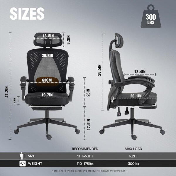 Sedia da ufficio - Sedia per ufficio - Sedia da gaming - Sedia per computer - Sedia girevole - Ergonomica, con supporto lombare regolabile