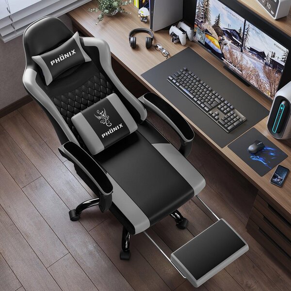 Sedia da gaming ergonomica di grandi dimensioni, con poggiapiedi e supporto lombare, adatta a carichi fino a 150 kg, rivestita in ecopelle
