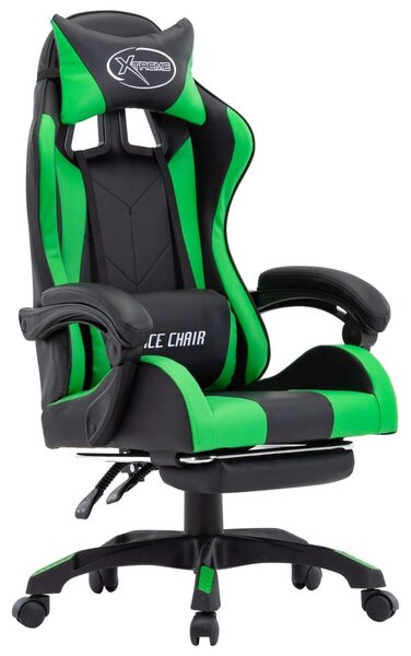 Sedia da gaming – Sedia da ufficio – Regolabile – Ecopelle – Poggiapiedi pieghevoli – Verde/Nero