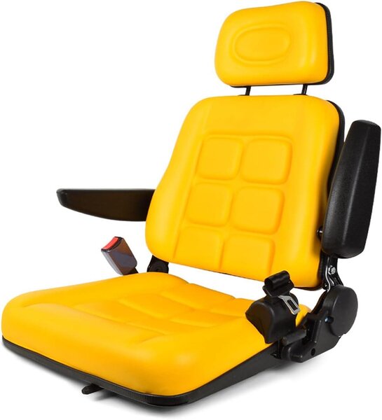 Sedia universale per carrelli elevatori, con schienale regolabile da 35 a 180°, sedile per trattore con braccioli, poggiatesta, cintura di sicurezza e guida regolabile