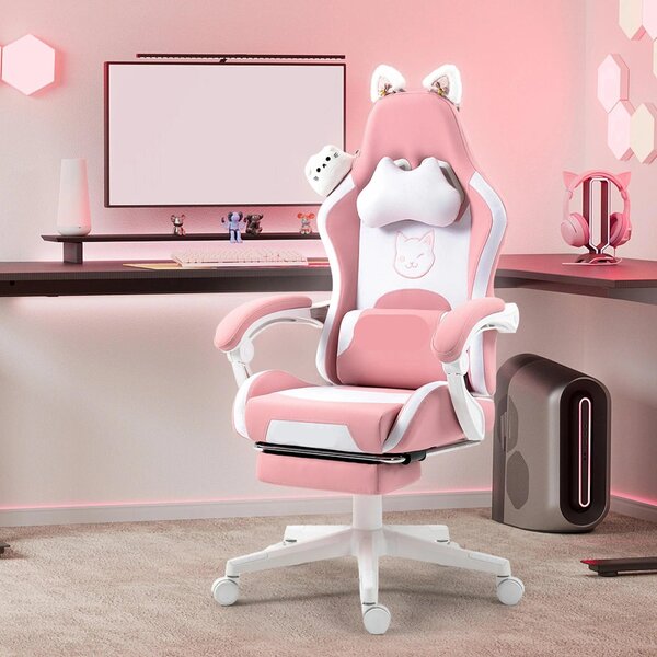 Sedia da ufficio - Rosa - Ergonomica - Schienale regolabile - Ecopelle - Con rotelle