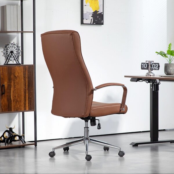 Sedia da ufficio ergonomica con schienale alto – Sedia girevole in ecopelle marrone scuro con funzione di inclinazione