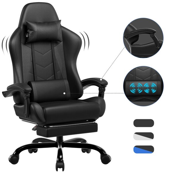 Sedia ergonomica da gaming - Sedia da ufficio - Sedia per l'ufficio - Sedia per eSports - Sedia da gaming di alta qualità - Ecopelle nera