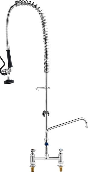 Rubinetto da cucina commerciale Rubinetto per acqua con doccetta estraibile, altezza 112 cm, centro 203 mm, bocca girevole 305 mm, rubinetto per lavello da cucina in ottone per montaggio a ponte, per lavello a 1/2/3 scomparti