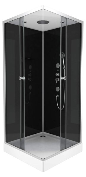 Doccia completa MARWELL Doccia completa Black Square 90 x 90 x 215 cm - Doccia in set completo incluso piatto doccia e rubinetto - Doccia ad angolo con accesso angolare