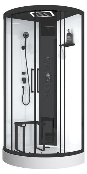 Doccia completa Marwell cabina doccia a vapore Spa Round 95x95x218cm - doccia prefabbricata in set completo con piatto in acrilico e rubinetto - con doccia a pioggia a LED - radio e Bluetooth