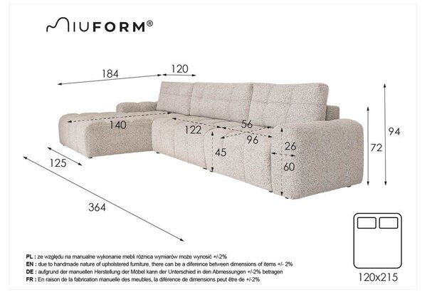 Divano angolare componibile beige allungabile/con contenitore (con penisola a sinistra) Lulu – Miuform