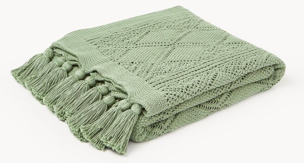 Coperta lavorata a maglia con nappe Sarah