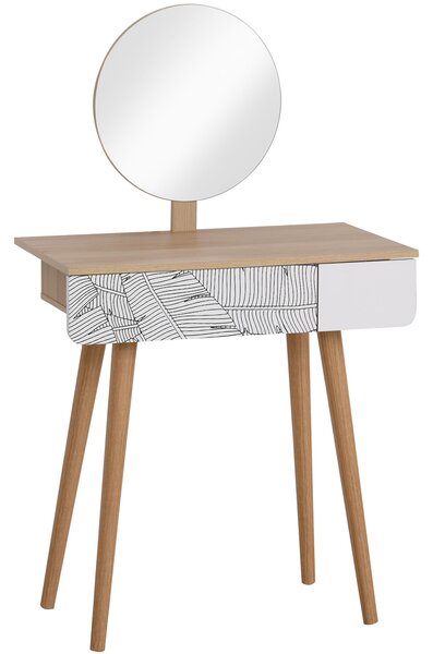HOMCOM Tavolo da Trucco con specchio, ampio cassetto, gambe in legno, rovere e bianco, 70 x 39 x 120cm