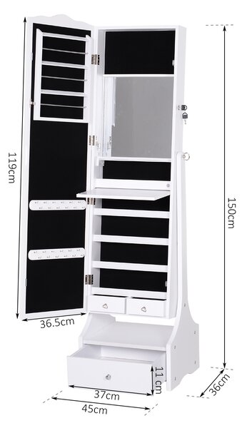 Homcom Armadio Portagioie Specchiera con Luci a LED Mobile portagioie Bianco 45x36x150cm|Aosom