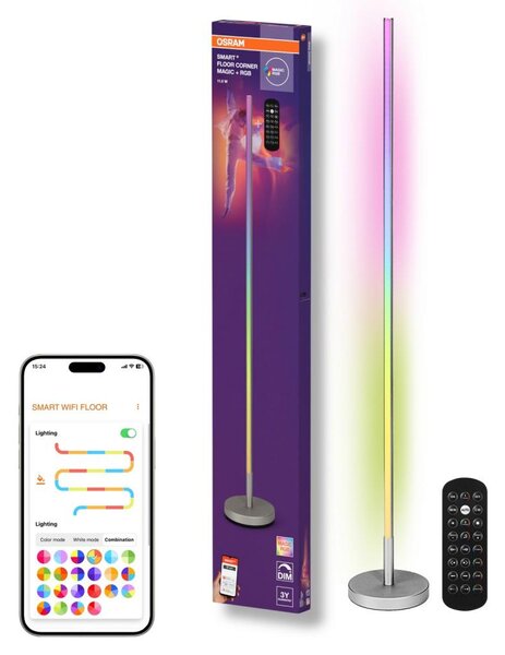 Osram - Lampada da terra LED RGBW dimmerabile SMART+ MAGIC LED/11,5W/230V argento Wi-Fi+telecomando