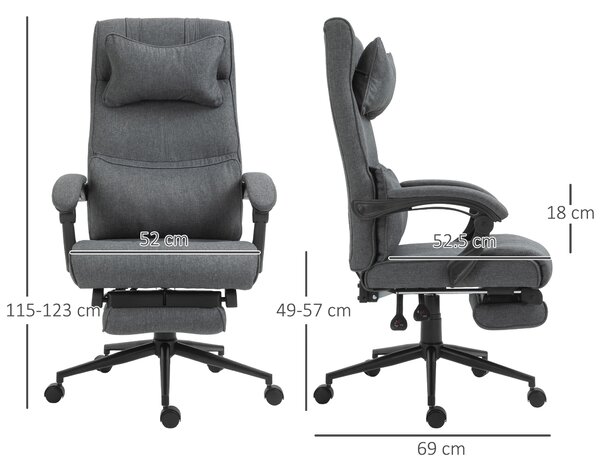 Vinsetto Sedia da Ufficio Ergonomica ad Altezza Regolabile, Poltrona con Braccioli e Poggiapiedi, 66x70x115-123cm, Grigia | Aosom Italy
