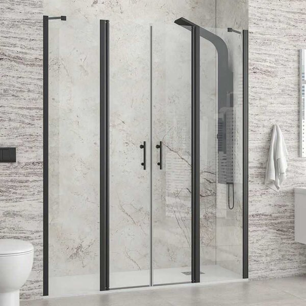 Kamalu porta doccia nera 130 cm doppio battente e ante fisse | kpx7000n