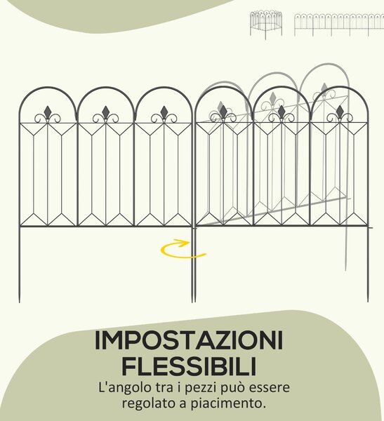 Outsunny Recinzione Esterna a 5 Pannelli in Metallo con Picchetti, 305x79.5 cm, Nera