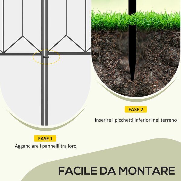 Outsunny Recinzione Esterna a 5 Pannelli in Metallo con Picchetti, 305x79.5 cm, Nera