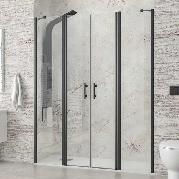 Kamalu porta doccia nera 130 cm doppio battente e ante fisse | kpx7000n