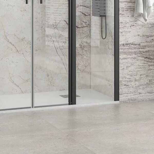 Kamalu porta doccia nera 130 cm doppio battente e ante fisse | kpx7000n