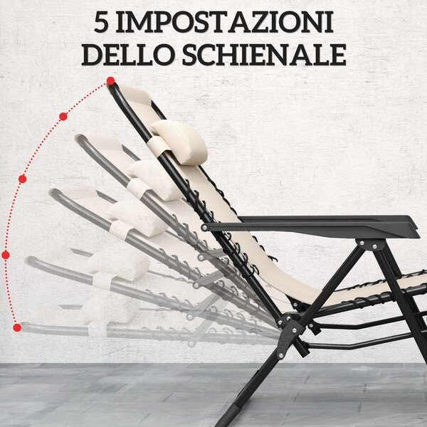 Outsunny Set 2 Sedie Sdraio a Gravità Zero Pieghevoli con Schienale Regolabile e Tavolino, Beige