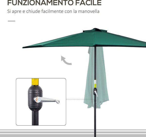 Outsunny Ombrellone da Parete per Esterni in Poliestere Impermeabile Anti UV 269x138x236cm Verde|Aosom