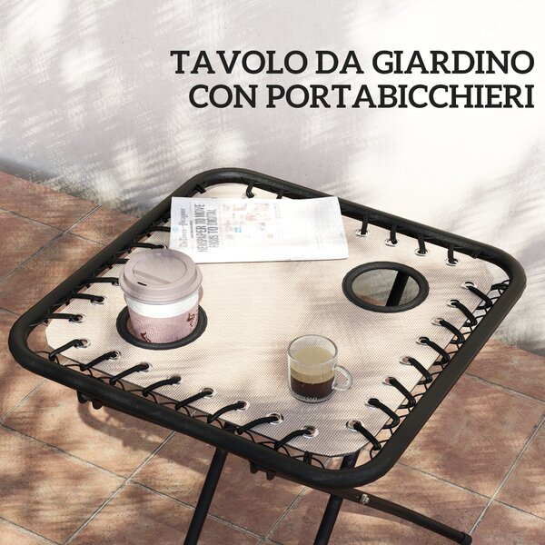 Outsunny Set 2 Sedie Sdraio a Gravità Zero Pieghevoli con Schienale Regolabile e Tavolino, Beige