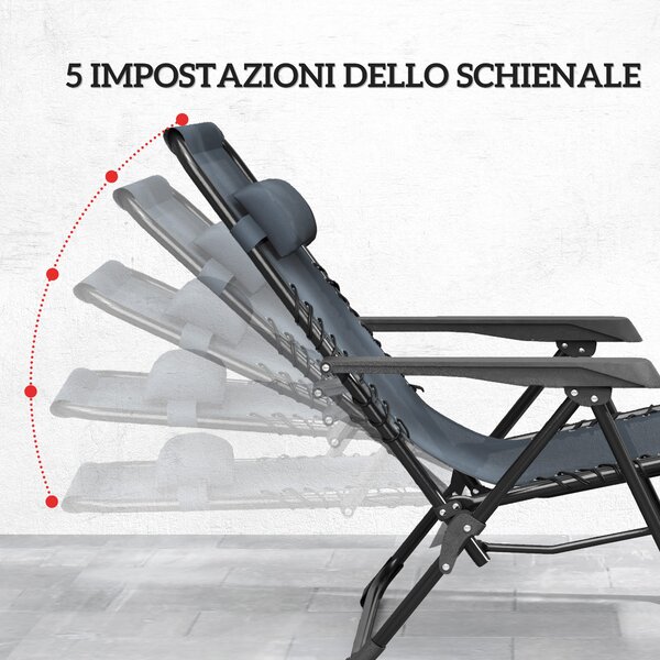 Outsunny Set 2 Sedie Sdraio a Gravità Zero Pieghevoli con Schienale Regolabile e Tavolino, Grigio