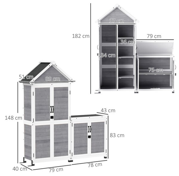 Outsunny Casetta da Giardino e Armadio Esterno con Tetto Apribile in Legno, Porte con Blocco, Grigio Chiaro