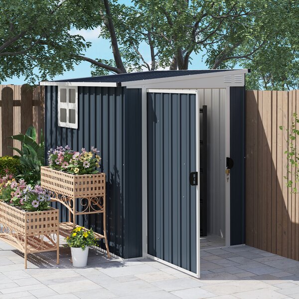 Outsunny Casetta da Giardino con Porta Bloccabile e Prese d'Aria, Capanno Porta Attrezzi in Acciaio, 1.2x1.9 m, Grigio Scuro | Aosom Italy