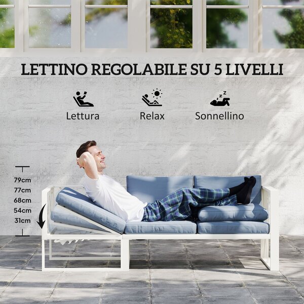 Outsunny Salotto da Giardino Angolare con Poltrona Reclinabile, 2 Divanetti con Cuscini e Tavolino, Grigio