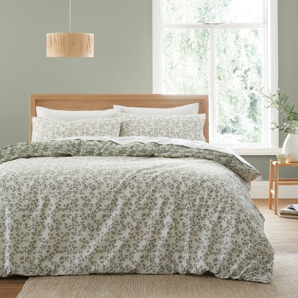 Biancheria da letto in cotone verde per letto matrimoniale 200x200 cm Shadow Leaves - Bianca
