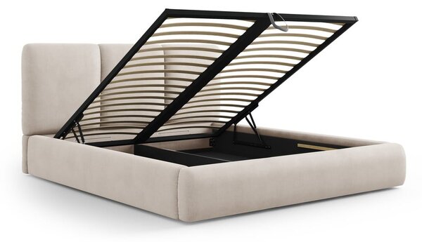 Letto matrimoniale imbottito beige con contenitore con griglia 180x200 cm Brody - Mazzini Beds