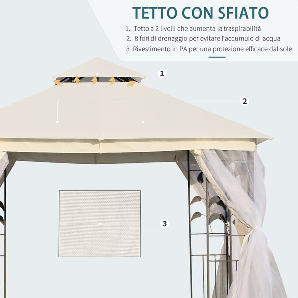 Outsunny Gazebo da Giardino in Tessuto a Rete con Doppio Tettuccio, Impermeabile Anti-UV e Zanzariere, 3x3 m, Bianco | Aosom Italy
