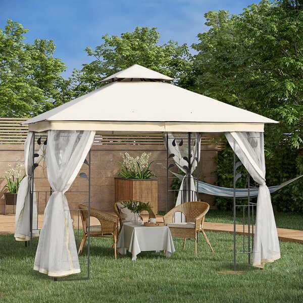 Outsunny Gazebo da Giardino in Tessuto a Rete con Doppio Tettuccio, Impermeabile Anti-UV e Zanzariere, 3x3 m, Bianco | Aosom Italy