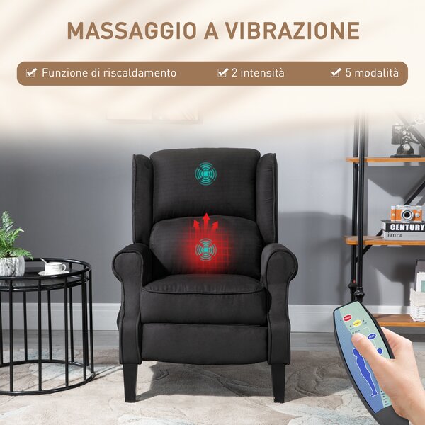HOMCOM Poltrona Manualmente Massaggiante a 2 punti e Reclinabile con Riscaldante e Telecomando, tasca laterale e Seduta imbottita, Nero|Aosom Italy