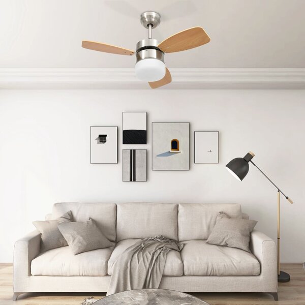 Ventilatore Soffitto con Luce e Telecomando 76cm Marrone Chiaro