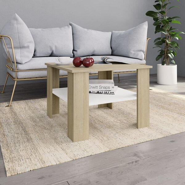 Tavolino Bianco e Rovere Sonoma 60x60x42 cm Legno Multistrato
