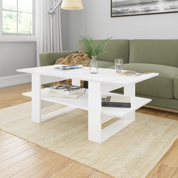 Tavolino da Salotto Bianco Lucido 110x55x42cm Legno Multistrato