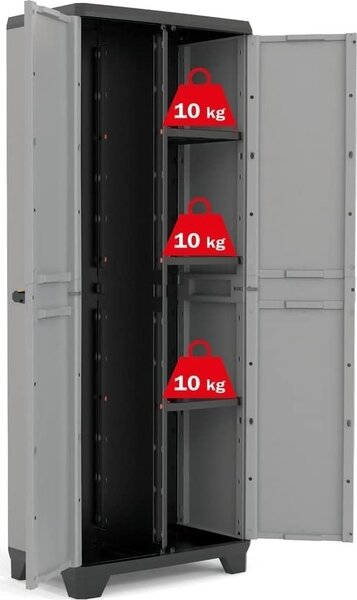 KETER Armadio da Esterno Portascope in Resina/Plastica Antipioggia 2 ante 3 ripiani Dimensioni 68x39x173 cm colore Grigio/Nero